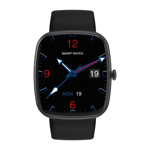 XTRA Active S5 Pro+ Smart Watch showing the square front digital dial interface design and black premium wrist strap layout