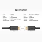 UGREEN DP101 (10204) DisplayPort Male to HDMI Male 4K UHD Cable (5m) - Black - Image 2