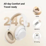 UGREEN 15809 HiTune Max5 Hybrid Active Noise Cancelling Headphones in clean white and cream showing the over ear padded cushions and integrated control buttons