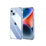 UGREEN LP718 25385 Cushion Protective Case for iPhone 15 Plus 6.7-inch Clear back cover showing its reinforced clear shockproof corner airbags, raised camera lens protection outline, and flexible transparent frame layout on a clean white background