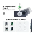 UGREEN 35565 W703 15W Qi2 Magnetic Wireless Charger puck in white showing its clean circular charging face with subtle UGREEN branding and its attached silver metallic braided USB Type-C connector cable