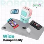 UGREEN 35856 Uno RG 65W 3-Port GaN Fast Charger Pink Blue US showing its pastel pink and blue robot figurine layout, animated pixel LED screen face, and top multi-ports on a clean white background
