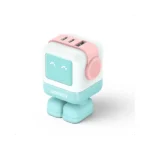 UGREEN 35856 Uno RG 65W 3-Port GaN Fast Charger Pink Blue US showing its pastel pink and blue robot figurine layout, animated pixel LED screen face, and top multi-ports on a clean white background