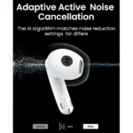 UGREEN 35873 HiTune H6 Pro Hybrid Active Noise-Cancelling Earbuds in glossy white color, shown inside and next to their sleek white pebble-shaped charging case