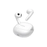 UGREEN 35873 HiTune H6 Pro Hybrid Active Noise-Cancelling Earbuds in glossy white color, shown inside and next to their sleek white pebble-shaped charging case