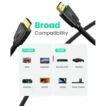 UGREEN 40412 High-End Nylon Braided HDMI 5m Cable showing its durable black double-woven outer protective jacket, heavy-duty molded strain reliefs, and premium 24K gold-plated HDMI Type-A connector terminals