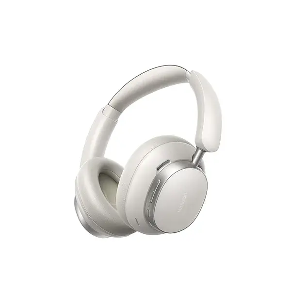 UGREEN 55614 Studio Pro Hybrid Active Noise Cancelling Headphones in elegant studio white showcasing the plush ear cups and premium controls