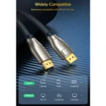 UGREEN AV163 (60843) DisplayPort 1.4 Male to Male Braided Cable with Zinc Alloy Shell (2m) - Black - Image 3