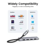 UGREEN 70336 4-port USB-C to USB 3.0 hub with aluminum housing and auxiliary power port for laptops