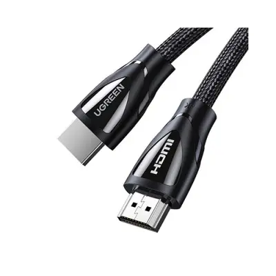 UGREEN 80405 Ultra High-Speed 8K Braided HDMI 5m Cable with a black double-woven cotton-nylon jacket and standard HDMI Type-A connectors