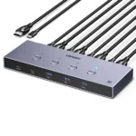 UGREEN 55397 4-port HDMI KVM switch showing front-facing selection buttons and rear HDMI/USB connectivity for multi-PC setups