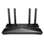 TP-Link Archer AX50 AX3000 Gigabit Dual-Band Wi-Fi Router Price in BD - Black Wi-Fi 6 dual-band router with four external antennas and LED indicator lights.