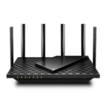 TP-Link Archer AX72 AX5400 Dual Band Gigabit Wi-Fi 6 Router Price in BD - Top view of textured black router with six external antennas