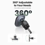UGREEN 25925 Magnetic Wireless Car Charger Mount in matte black showing its circular magnetic charging pad head assembly and integrated mounting attachment on a clean white background