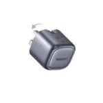 UGREEN 15540 Nexode 35W 2-Port GaN Fast Charger UK compact wall adapter showing its dual Type-C interface ports, standard UK three pin layout, and premium space gray fireproof exterior finish on a clean white background