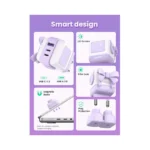UGREEN 35291 Nexode RG 65W 3-Port GaN Fast Charger EU Purple showing its pastel lavender robot figurine layout, animated pixel LED screen face, and top multi-ports on a clean white background