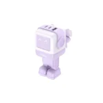 UGREEN 35291 Nexode RG 65W 3-Port GaN Fast Charger EU Purple showing its pastel lavender robot figurine layout, animated pixel LED screen face, and top multi-ports on a clean white background