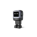 UGREEN 25685B Nexode RG 65W 3-Port GaN Fast Charger EU Black showing its matte black and deep grey robot figurine layout, animated pixel LED screen face, and top multi-ports on a clean white background