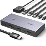 UGREEN 25962 8K DisplayPort 1.4 KVM switch featuring 2 inputs, 1 output, and multiple USB 3.0 ports for professional multi-PC setups
