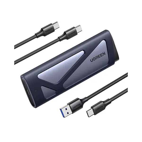 UGREEN 15813 CM767 dual-protocol M.2 NVMe and SATA SSD enclosure with 2-in-1 USB-C and USB-A cable for universal compatibility