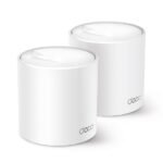 TP-Link Deco AX5400 Whole Home Mesh Wi-Fi 6 system unit in sleek cylindrical white finish showing internal antenna layout, gigabit ports, and status LED indicator