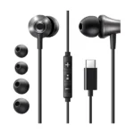 UGREEN 35754 Wired In-Ear Earphones in sleek black showing the digital USB Type-C connector, the capsule inline remote module, and multiple replacement ear tips