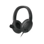A4TECH FH-280U USB Headphone in matte black showcasing its large cushioned over-ear cups, integrated noise-canceling microphone with a foam pop filter, and durable USB cable connection