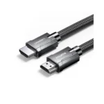 UGREEN 70319 Ultra High-Speed 8K Braided HDMI 1m Cable showing its premium round Space Gray double-woven nylon jacket layout, durable aluminum alloy connection shells, and gold-plated HDMI Type-A connector pins