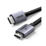 UGREEN 25908 Ultra High-Speed 8K Braided HDMI 1m Cable with a space gray aluminum alloy shell, black-gray nylon jacket, and standard HDMI Type-A male connectors
