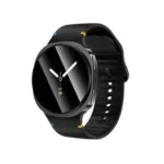 HOCO Y43 Smart Watch displaying its sleek rectangular watch dial crisp full touch color screen comfortable silicone wrist strap and rear optical heart rate sensor