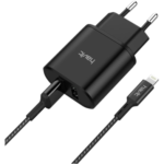 Havit ST822 2.1A Charger with Lightning Cable Price in BD - Front view of sleek black Havit ST822 2.1A dual USB charger adapter with USB to Lightning cable