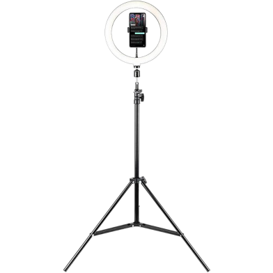 Havit ST7012-PRO Ring Light with Tripod Price in BD - Front view of Havit ST7012-PRO 10-inch LED ring light mounted on tripod stand