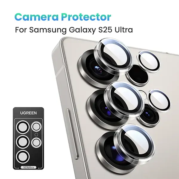UGREEN 65170 camera lens protector for Samsung Galaxy S25 Ultra showing protective glass over individual camera lenses