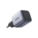 UGREEN 25257 Nexode 30W USB-C PD GaN Fast Charger EU Space Gray compact wall adapter showing its single Type-C interface, standard round European pins, and premium space gray metallic exterior finish on a clean white background