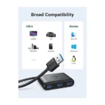 UGREEN 40850 CR113 4-port USB 3.0 hub with 1-meter cable and micro-USB power port for desktop use