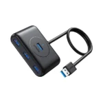 UGREEN 40850 CR113 4-port USB 3.0 hub with 1-meter cable and micro-USB power port for desktop use