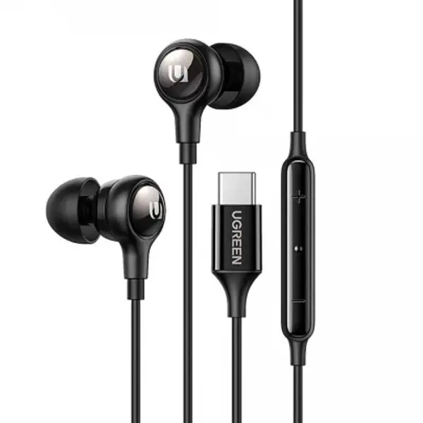 UGREEN EP103 30638 Wired In-Ear Earphones in sleek black showing the digital USB Type-C connector and inline remote module
