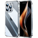 UGREEN LP719 25386 Cushion Protective Case for iPhone 15 Pro 6.1-inch Clear back cover showing its reinforced clear shockproof corner airbags, raised camera lens protection outline, and flexible transparent frame layout on a clean white background