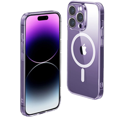 UGREEN_90936_Classy_Transparent_Magnetic-Ugreen-12968-476479 UGREEN LP643 90936 Classy Clear Magnetic Protective Case for iPhone 14 Pro Clear back cover showing its built-in white magnetic ring pattern, shockproof TPU bumpers, raised camera lens protective bezel layout, and crystal clear transparent finish on a clean white background
