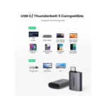 UGREEN 70450 USB-C to HDMI Adapter in premium Space Gray aluminum finish showing its ultra-small rectangular profile with a female HDMI port, built-in gold-plated male USB Type-C plug node, and embossed UGREEN branding layout