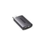 UGREEN 70450 USB-C to HDMI Adapter in premium Space Gray aluminum finish showing its ultra-small rectangular profile with a female HDMI port, built-in gold-plated male USB Type-C plug node, and embossed UGREEN branding layout