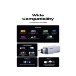 UGREEN 25874 Nexode Pro 100W 3-Port GaN Fast Charger Set EU showing its compact dark grey charger housing, two USB-C ports, one USB-A port, molded European standard round prongs, and the included premium black high-wattage Type-C charging cable on a clean white background