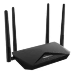 Totolink A302R AC1200 Dual-Band Gigabit Wi-Fi Router in black design featuring four external high-gain antennas and gigabit ethernet ports