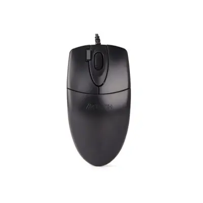 A4TECH OP-620D 1200 DPI 2X Click USB Optical Mouse showing its full-sized matte black symmetrical body and specialized single-touch double-click hardware button