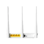 White Tenda AC3 AC750 Dual-Band Wi-Fi Router unit displaying its slim profile top casing with row of LED indicator lights three tall adjustable external antennas and rear WAN LAN ethernet interfaces