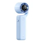 Aecooly AirGimbal PF04 Portable Handheld Turbo Jet Fan special edition models in white black and blue showing their adjustable rotating gimbal head design and circular digital display monitor