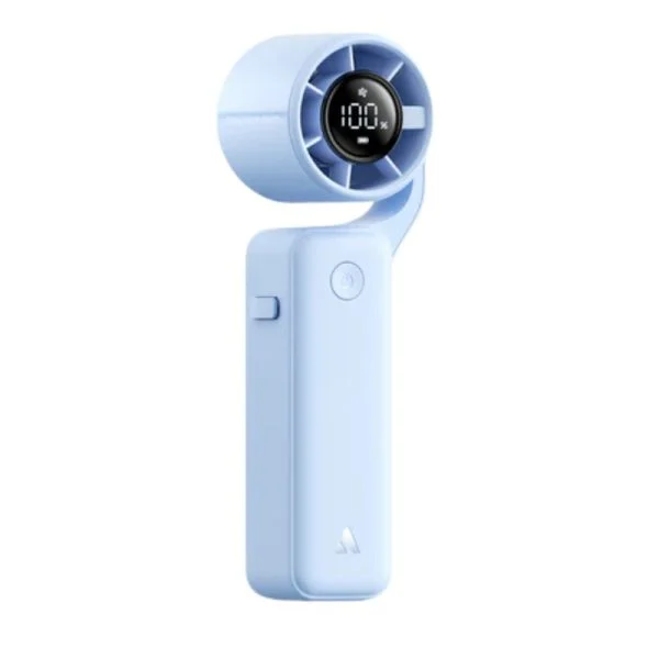 Aecooly AirGimbal PF04 Portable Handheld Turbo Jet Fan special edition models in white black and blue showing their adjustable rotating gimbal head design and circular digital display monitor