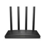 TP-Link Archer A6 V3 AC1200 Dual-Band Gigabit Wi-Fi Router in black design featuring multiple external antennas and gigabit ethernet ports