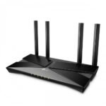 TP-Link Archer AX20 Dual Band Gigabit WiFi Router Price in BD - Sleek black Wi-Fi 6 desktop router featuring four external antennas and LED status lights.
