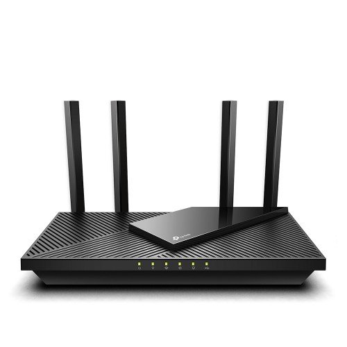 archer-ax55-01-500x500 TP-Link Archer AX55 AX3000 Gigabit Dual-Band Wi-Fi Router Price in BD - Black Wi-Fi 6 dual-band router featuring four external high-gain antennas and front status LEDs.